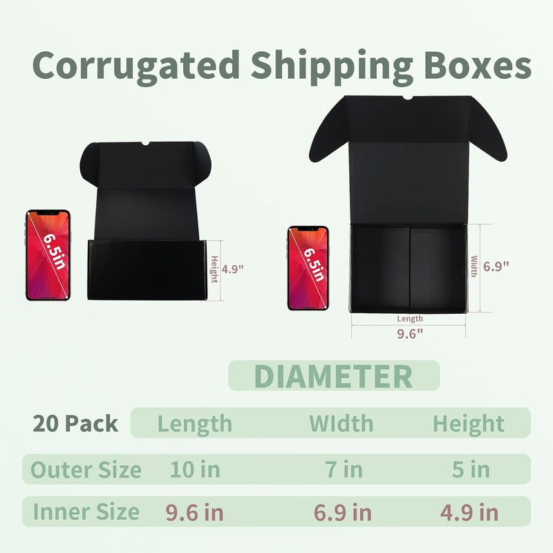 Rempry 10x7x5 Inch Black Shipping Boxes 20 Pack, Cardboard Mailer Boxes for Small Business Mailing - Image 2